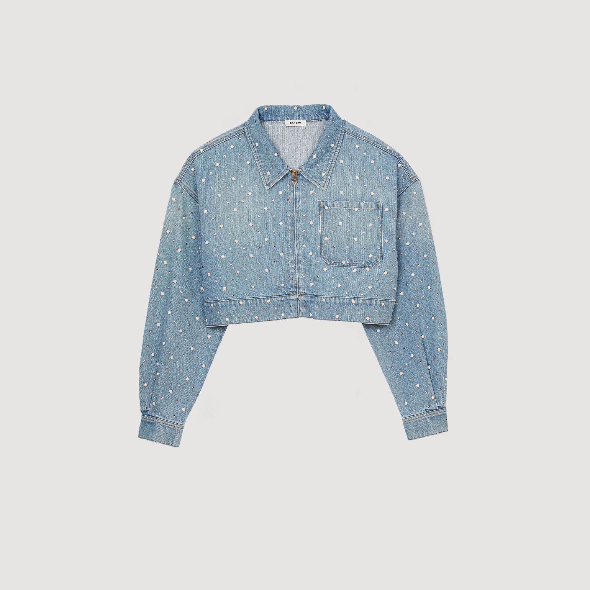 Blouson en jean strassé et perlé