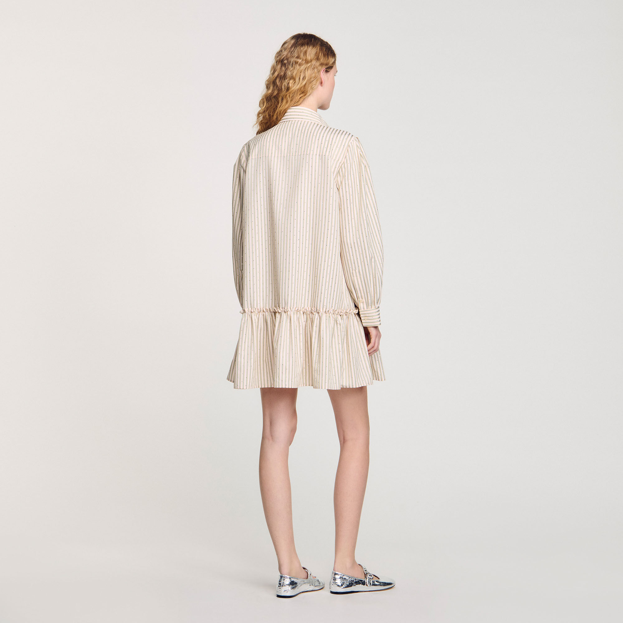 Robe chemise strassée à rayures