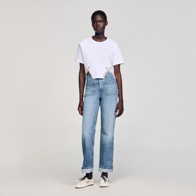 T-shirt court orné de strass