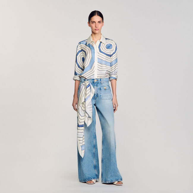 Spiral-motif silk shirt