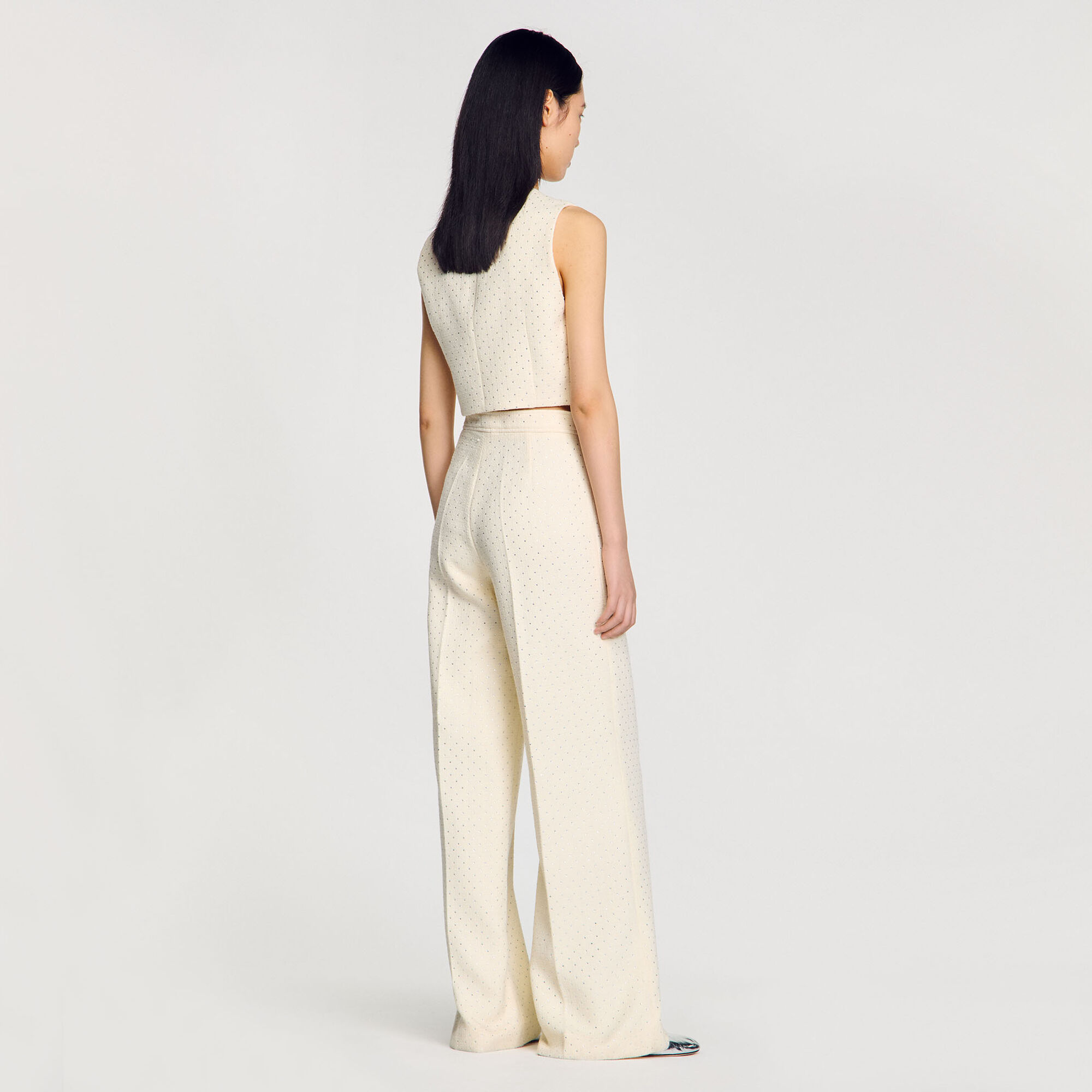 Tweed rhinestone-covered trousers