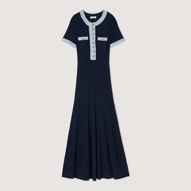 Midi-Kleid aus Strick und Denim
