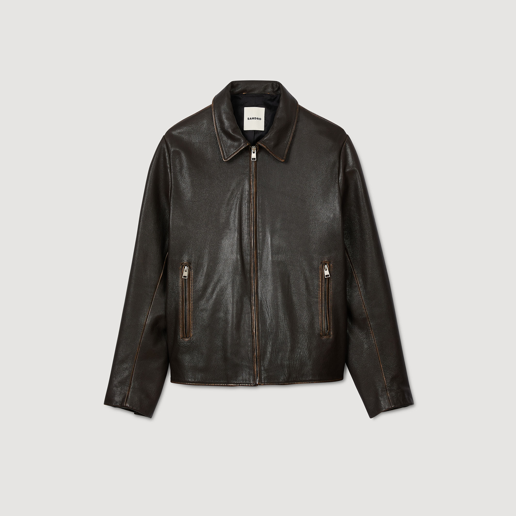 Blouson en cuir effet usé