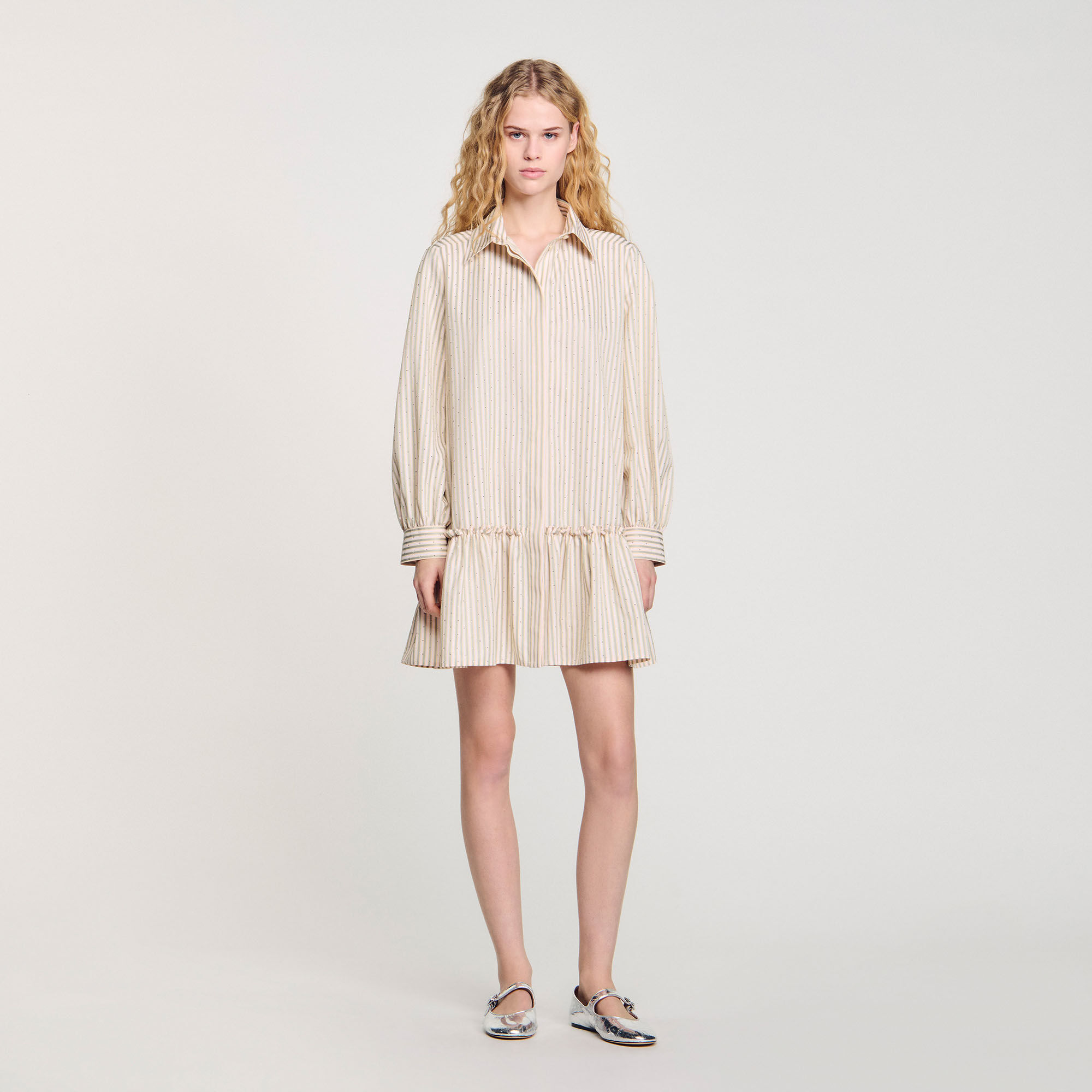 Robe chemise strassée à rayures