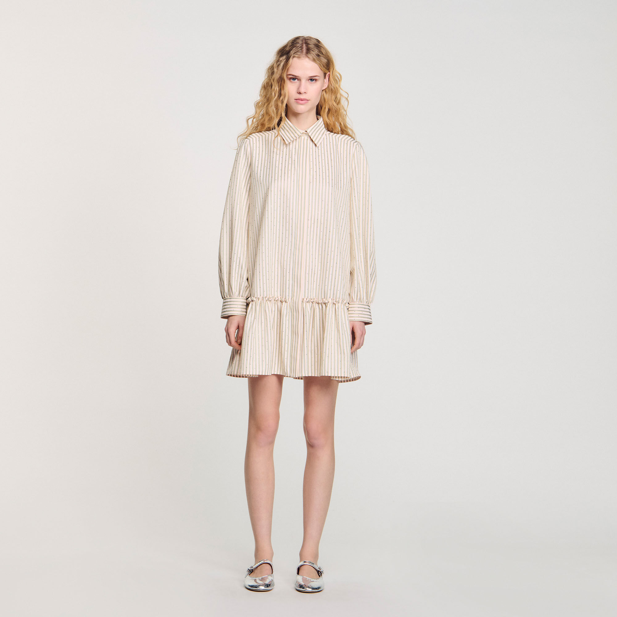 Robe chemise strassée à rayures