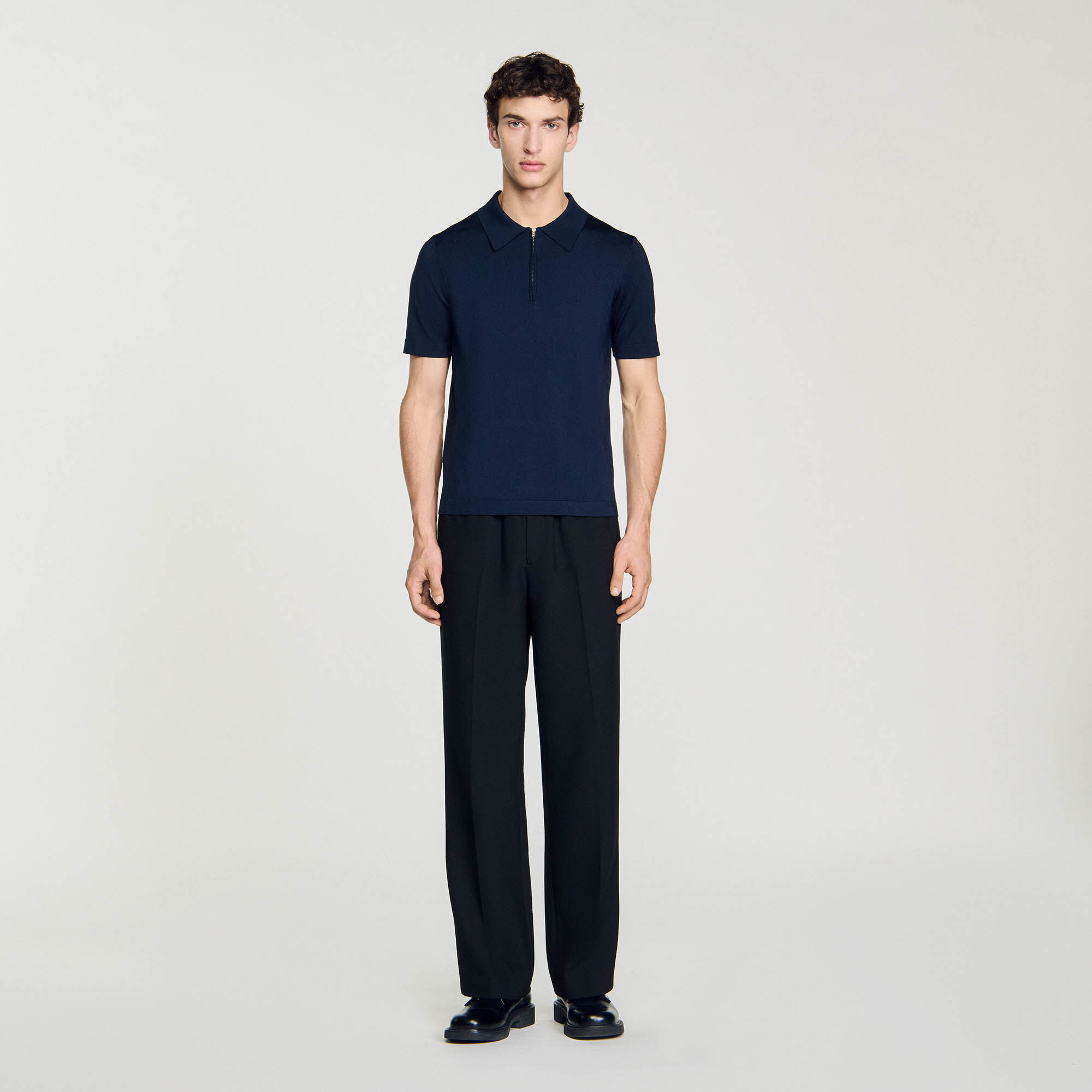 Polo en maille à col zippé