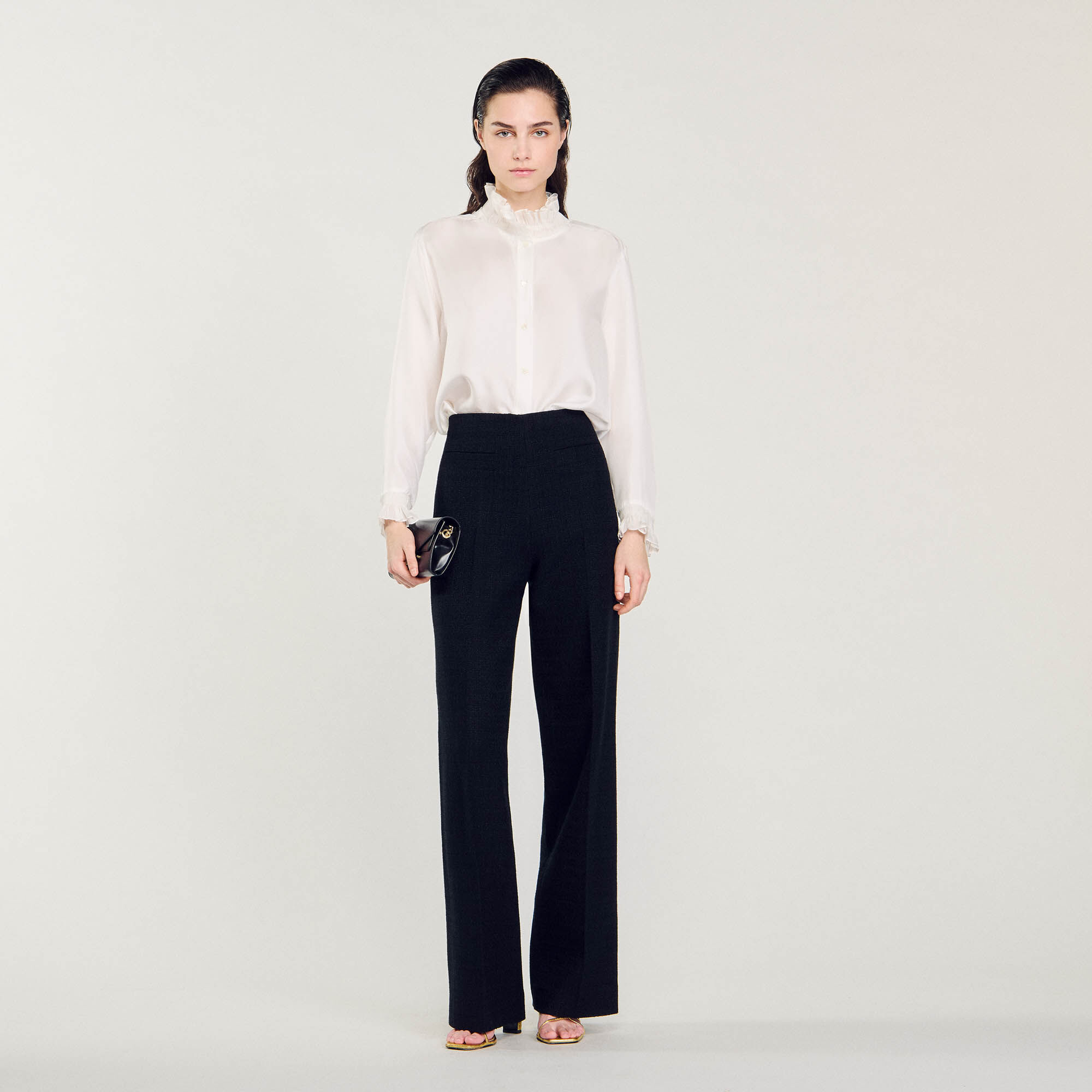 Silk shirt with gathered collar