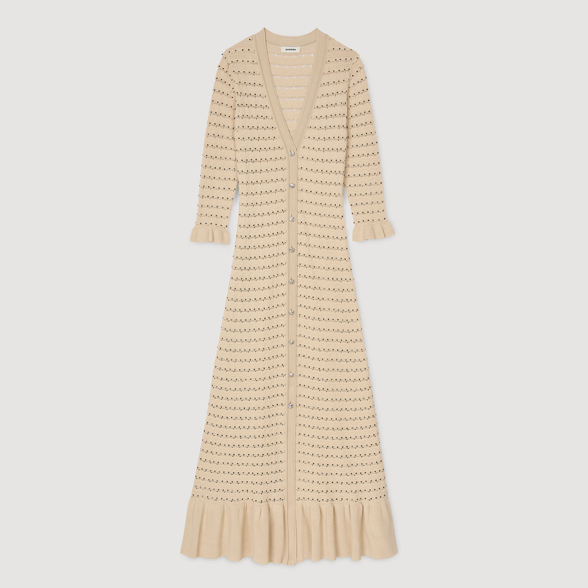 Langes Strickkleid mit Strassbesatz