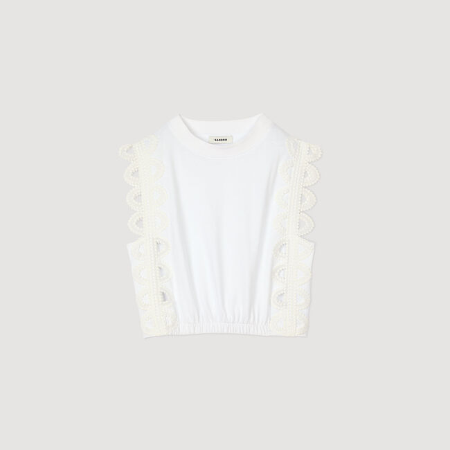 Cropped T-shirt with lace detail