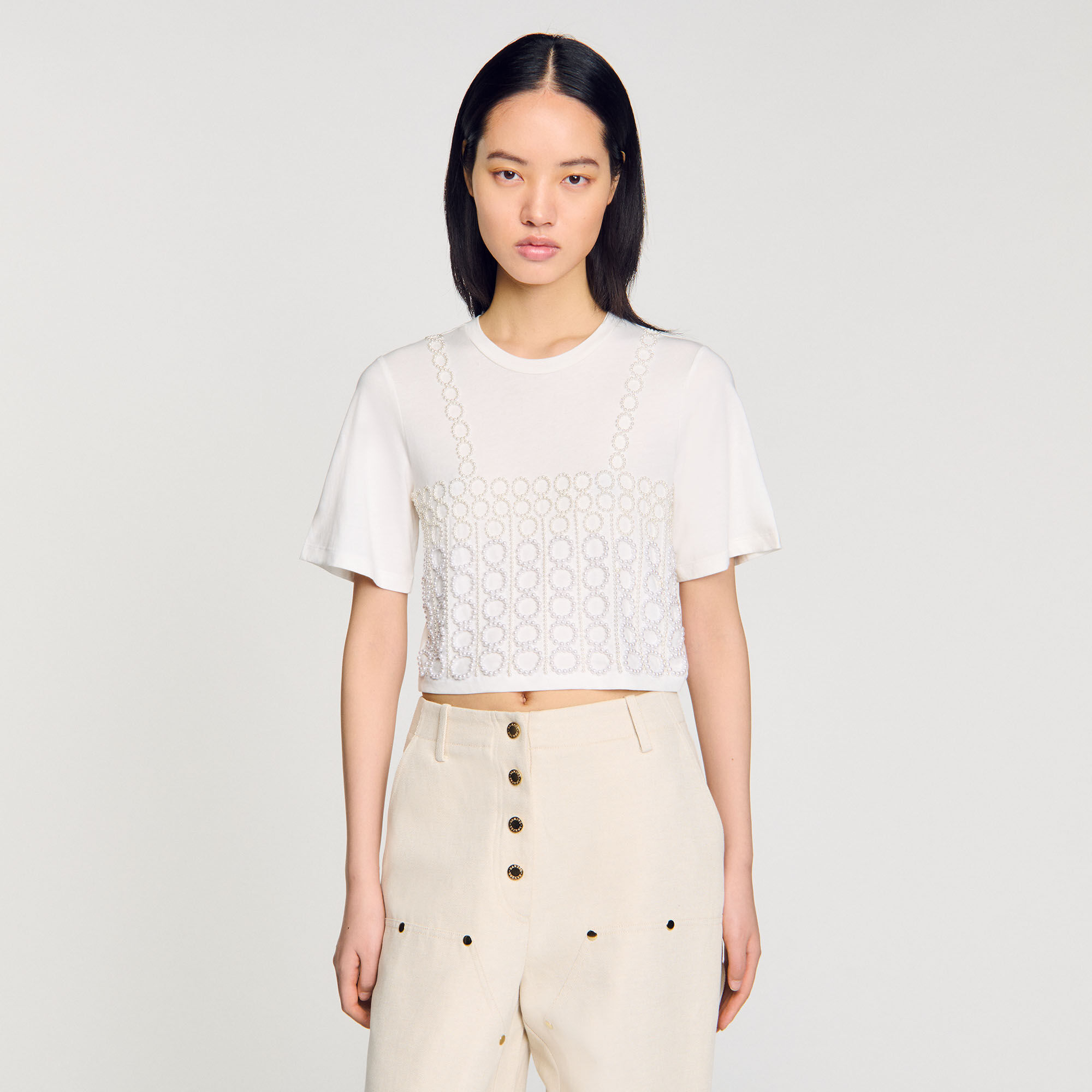 Beaded cropped T-shirt