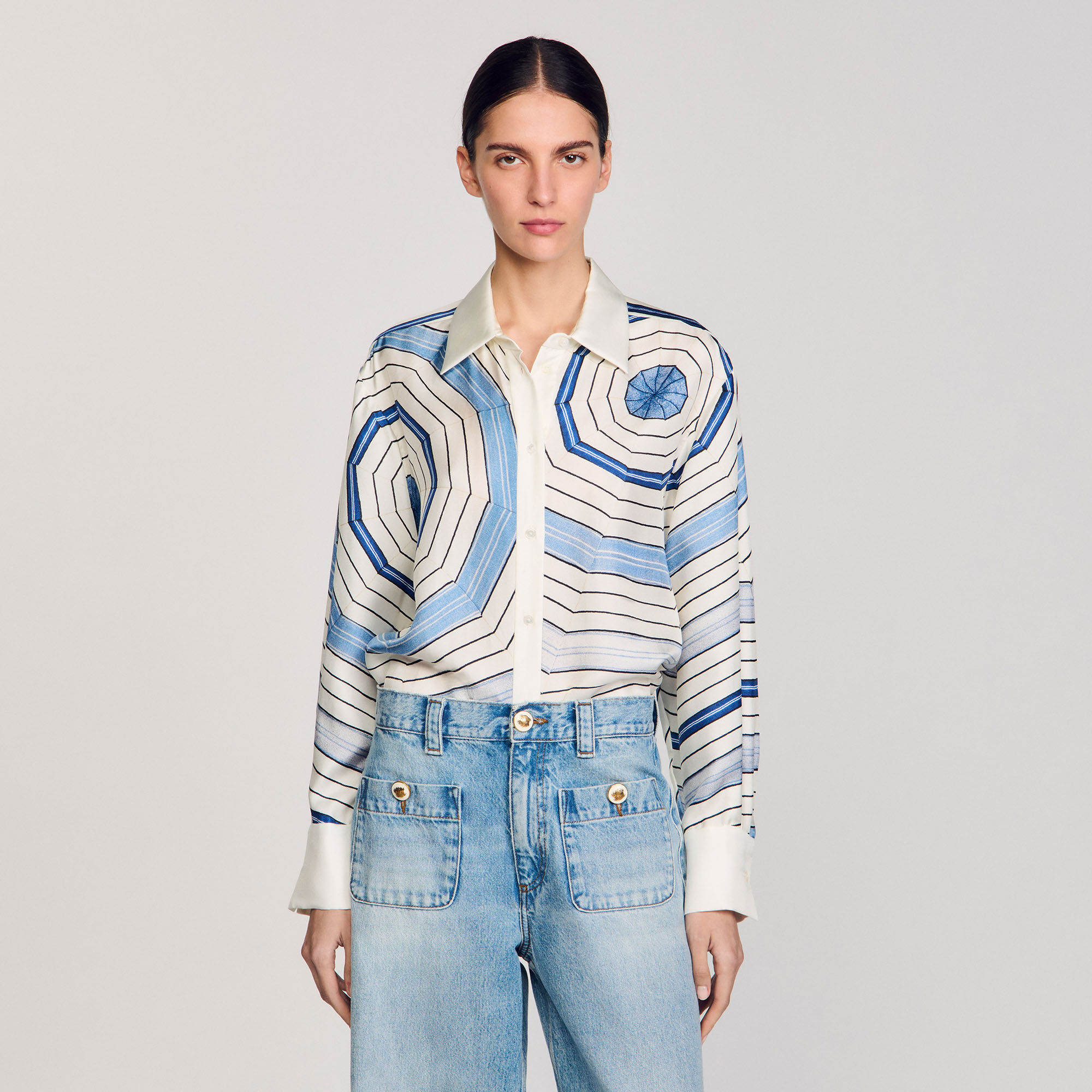 Spiral-motif silk shirt