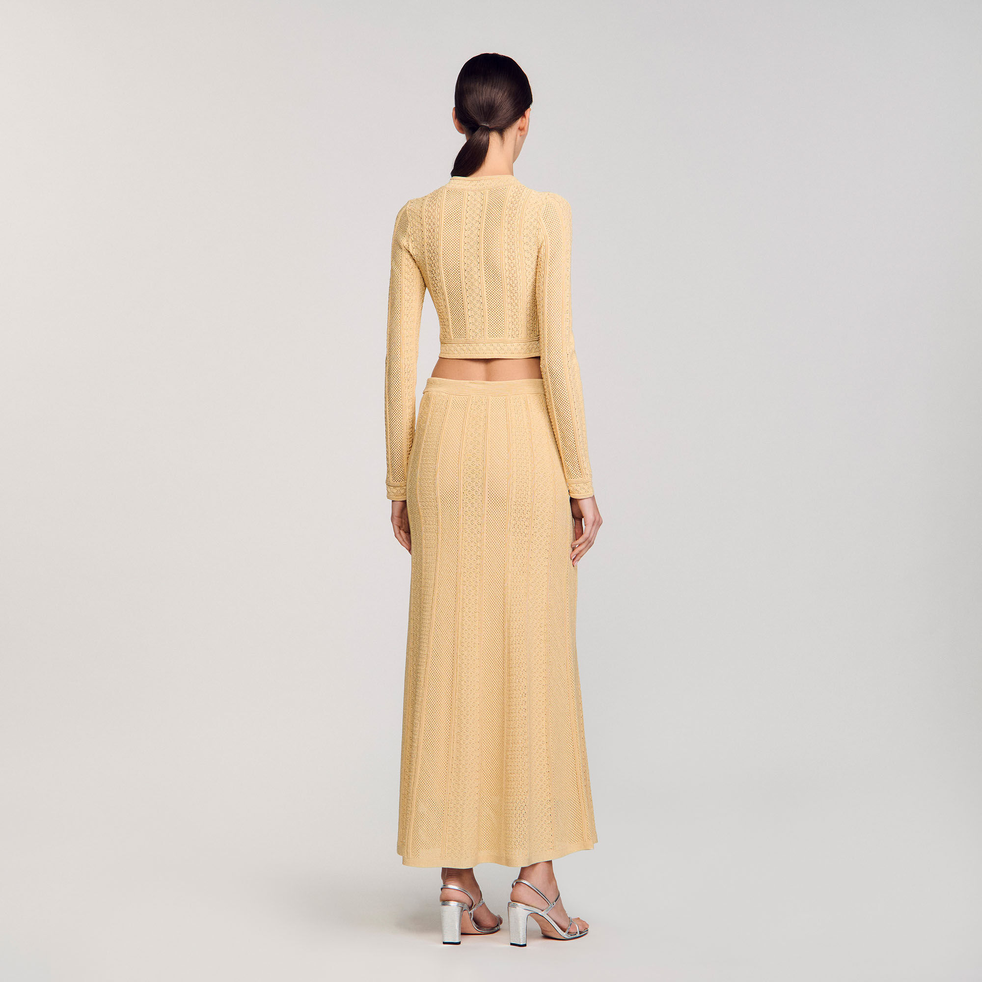 Pointelle knit maxi skirt