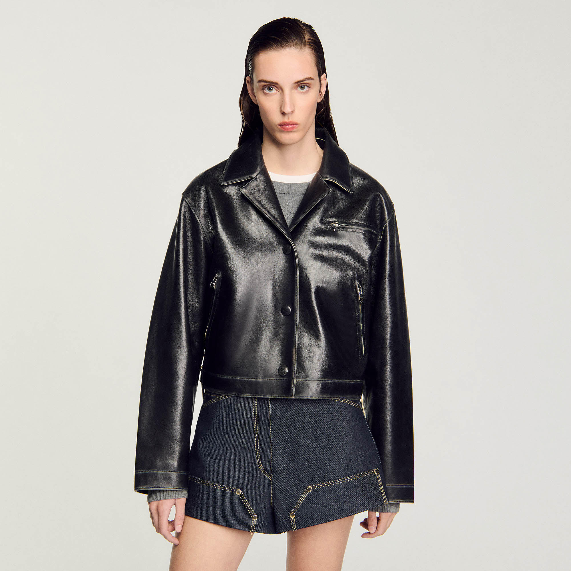 Blouson en cuir vieilli