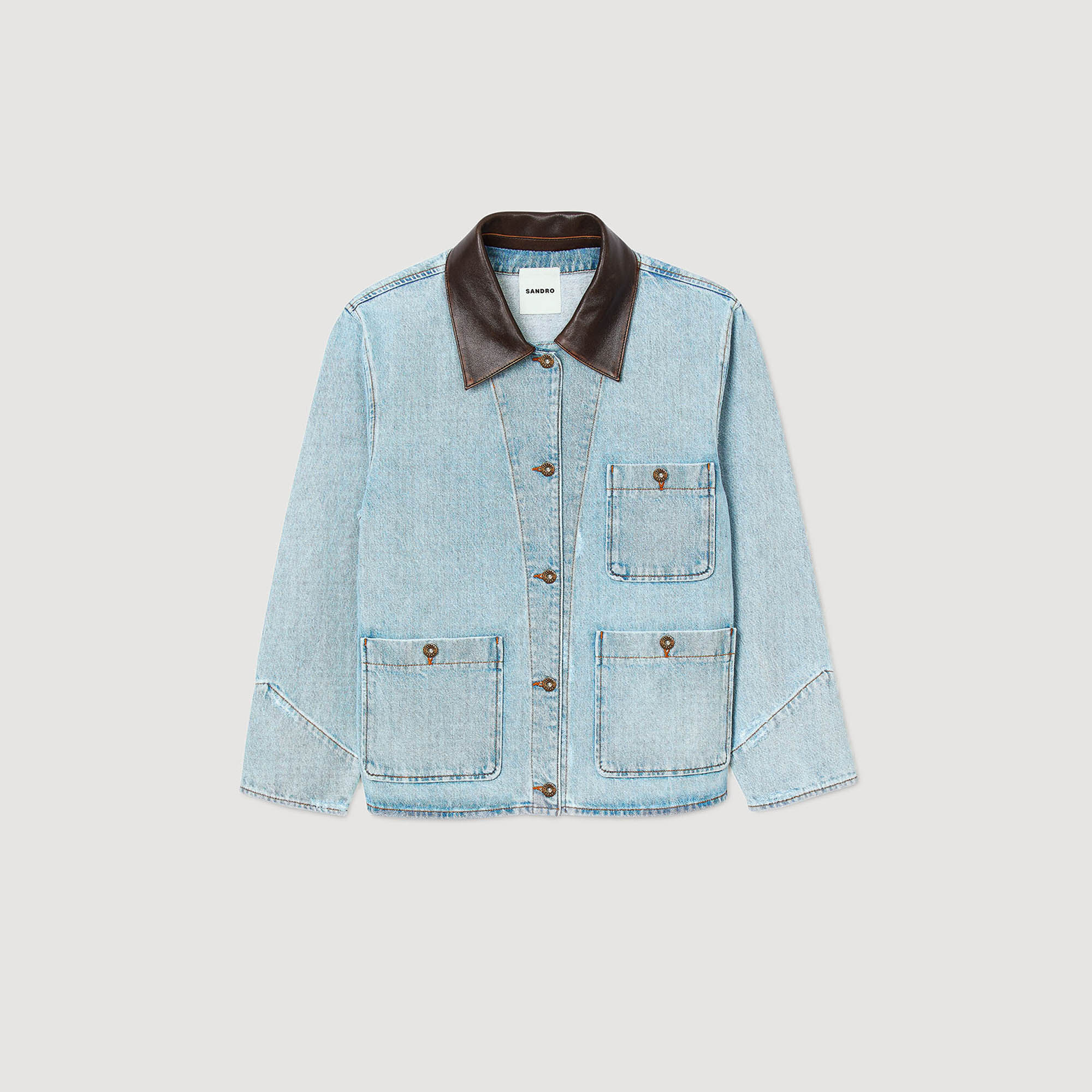 Blouson en jean à col en cuir