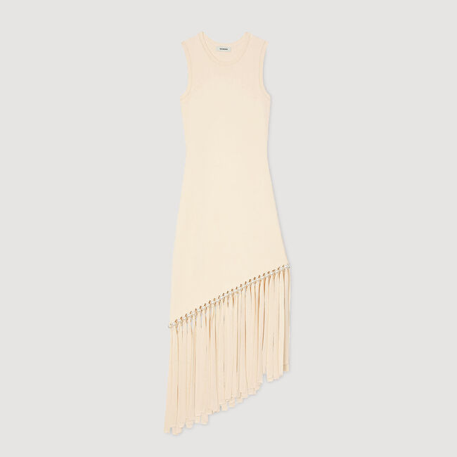 Strickkleid mit Fransen und Perlen