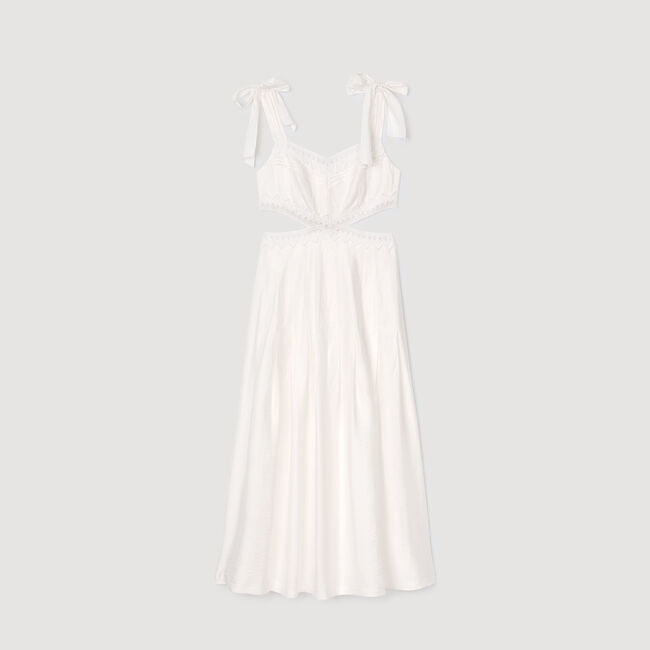 Langes Kleid mit Spitzenbesatz